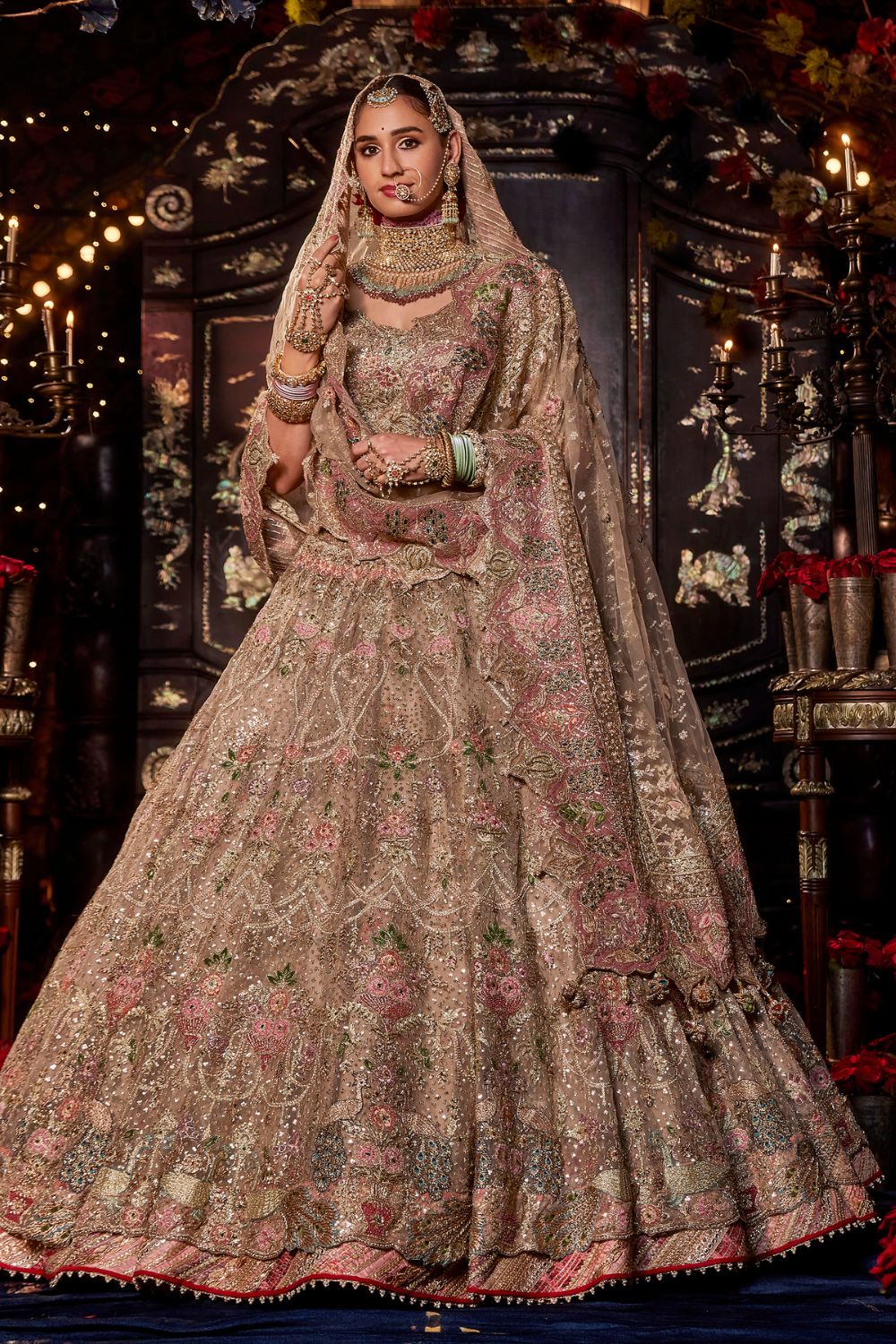 Beige Gold Persian Floral Lehenga Set – Rimple & Harpreet