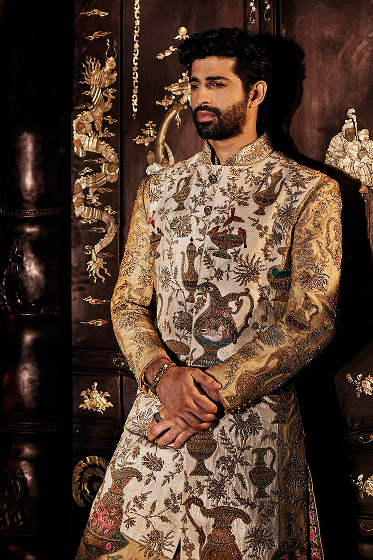 Dual Toned Ivory Gold Sherwani