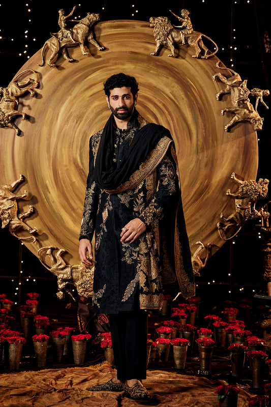 Inky Black Silk Sherwani