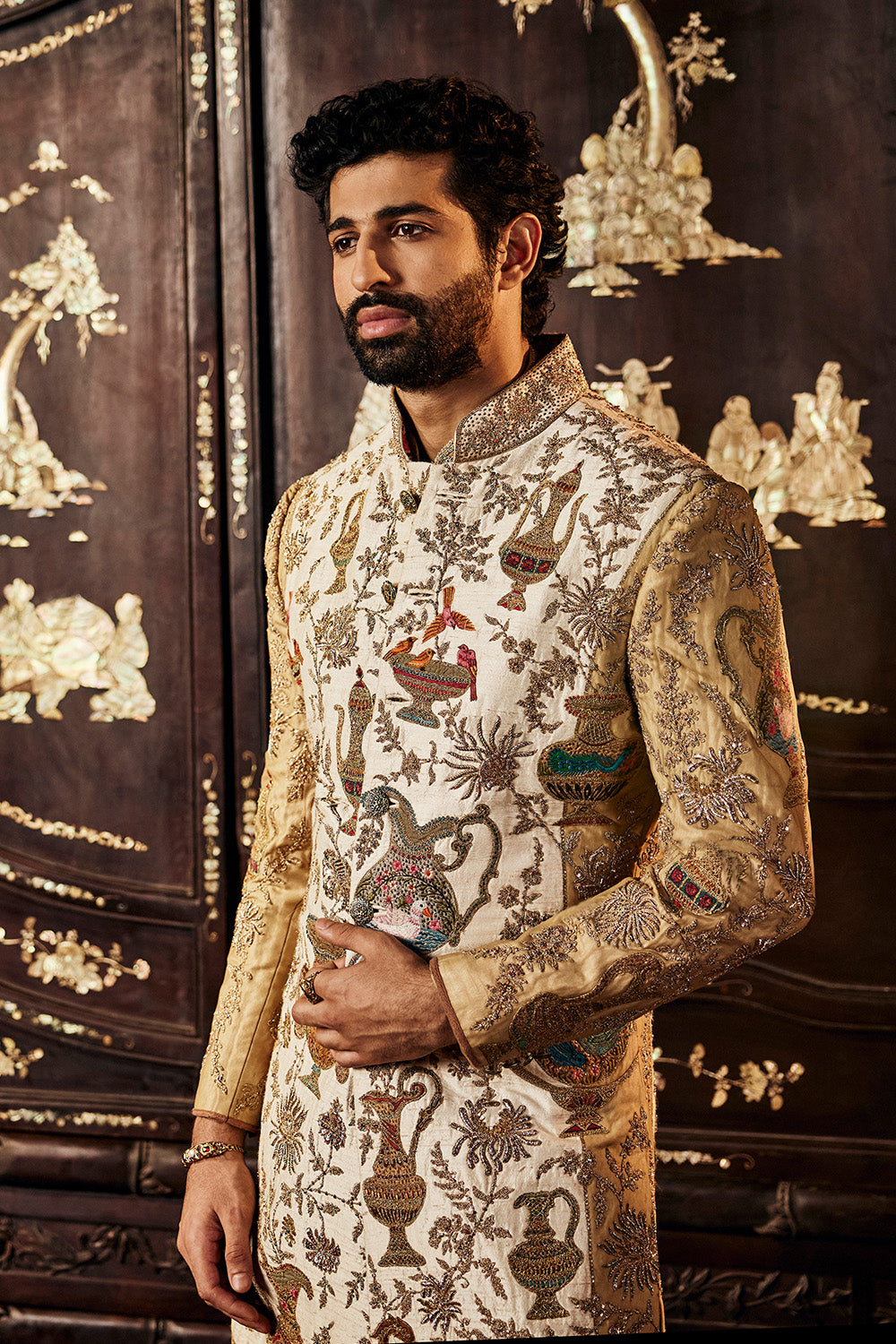 Dual Toned Ivory Gold Sherwani