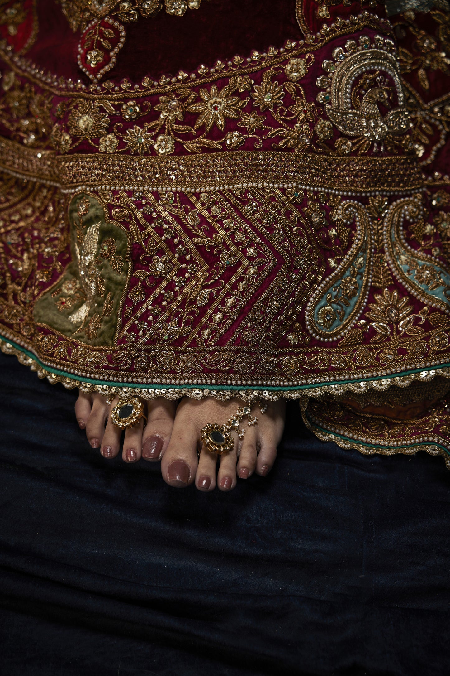 Deep Maroon Velvet Lehenga