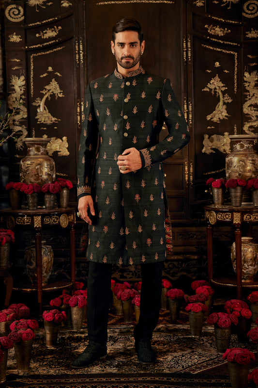 Inky Black Silk Sherwani