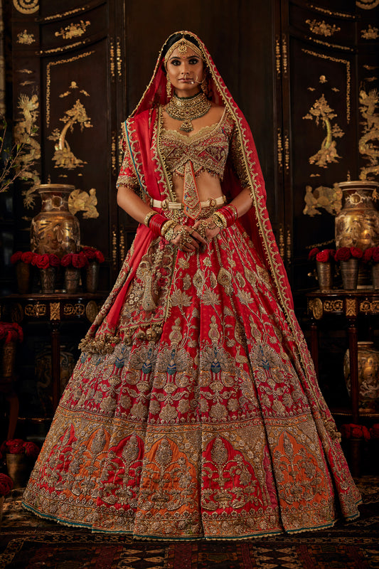 Vivid Red Palampore Chintz Lehenga