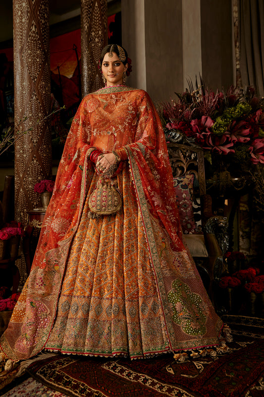 Zari Orange Silk Lehenga