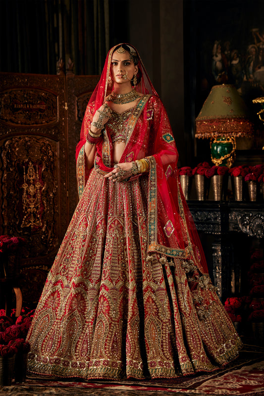 Scarlet Red Tulle Lehenga