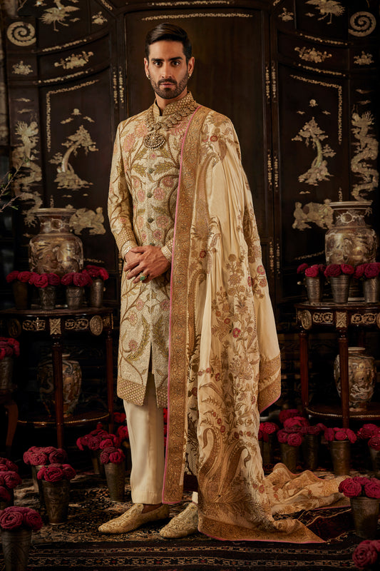 Ivory Floral Vine Sherwani