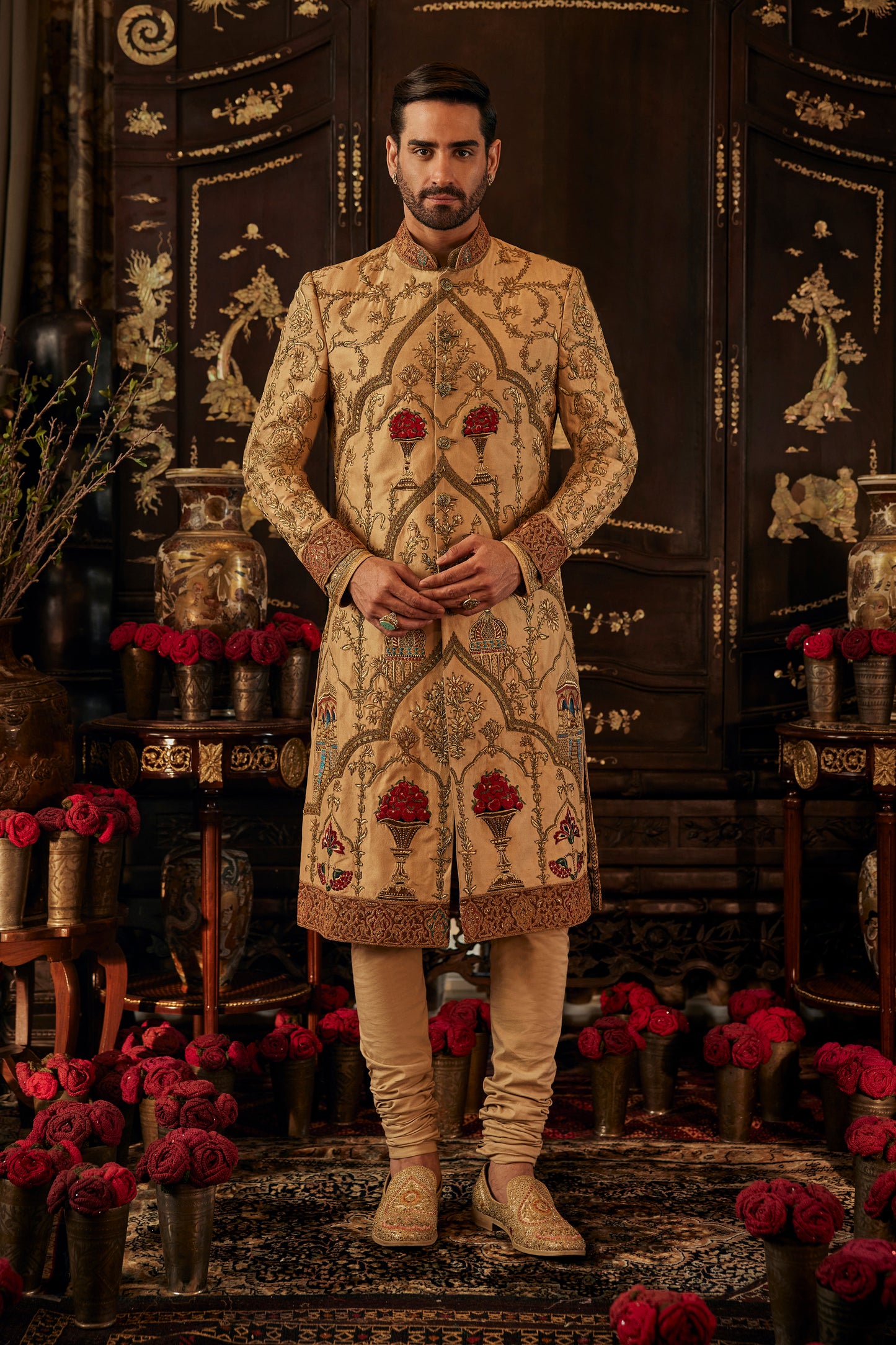 Floral Mughalesque Gold Sherwani