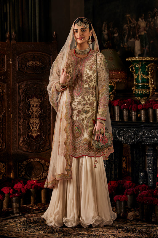 Ivory Tulle Kurta and Sharara