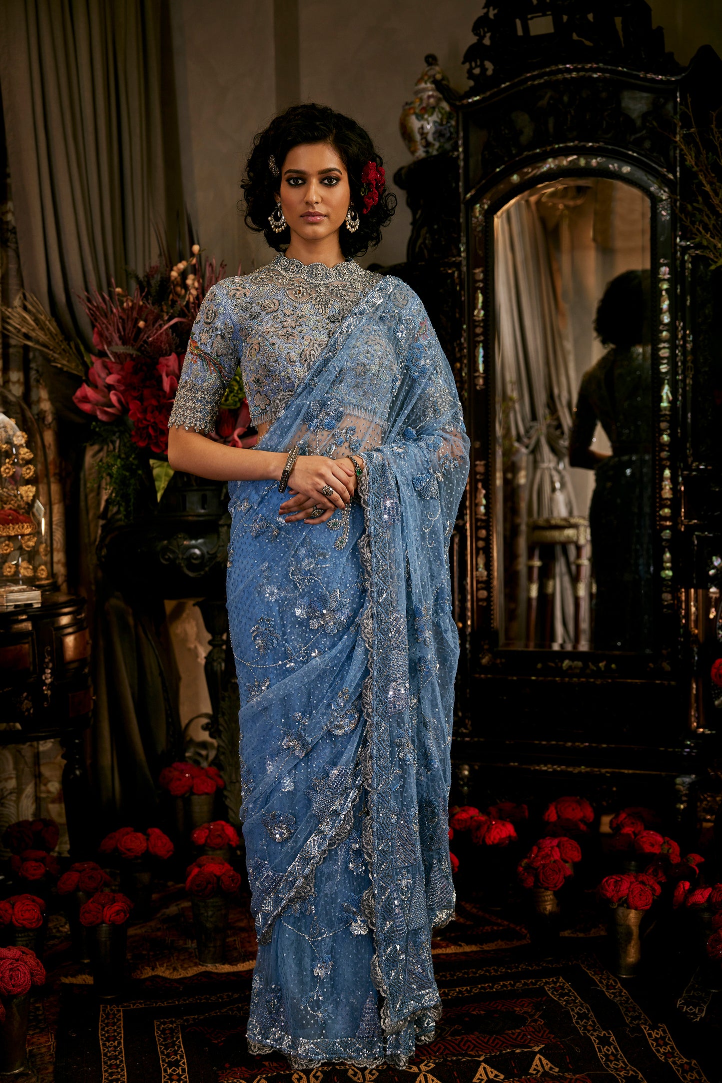 Vivid Blue Handcrafted Saree