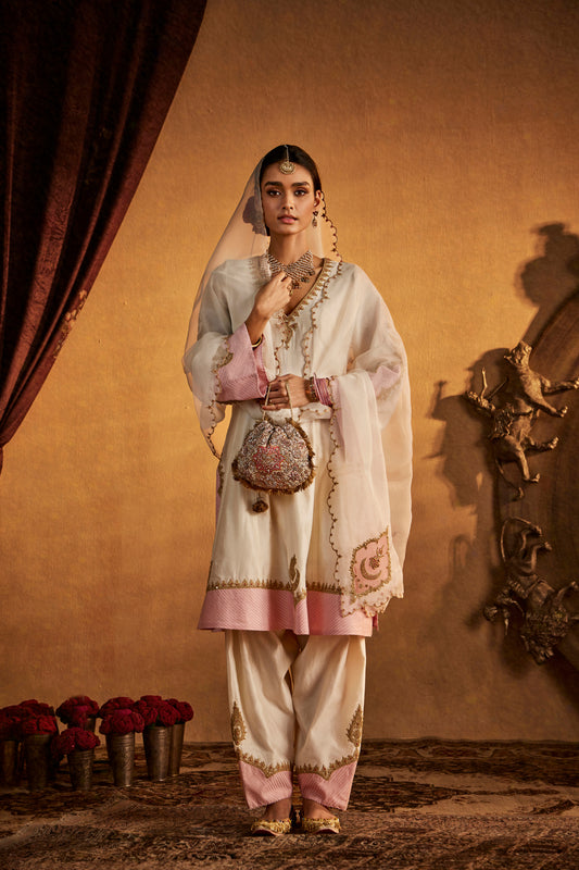 Ivory-Pink Kalidar Set