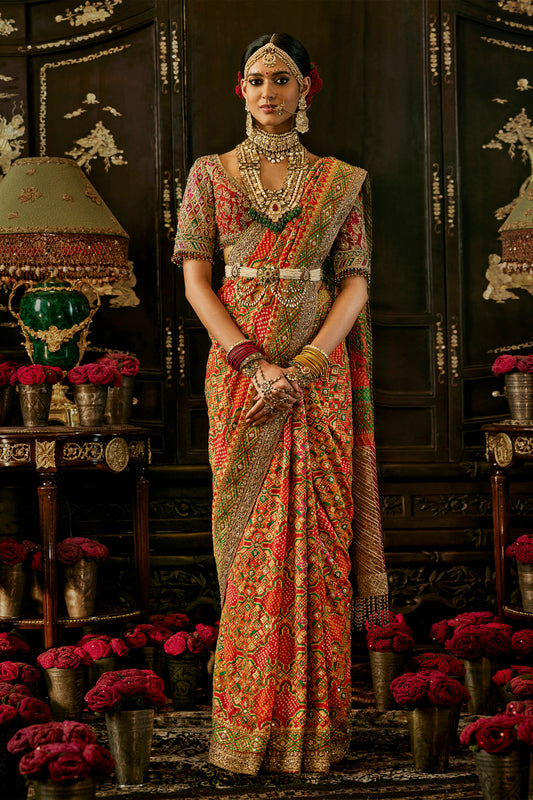 Deep Orange Gharchola Saree