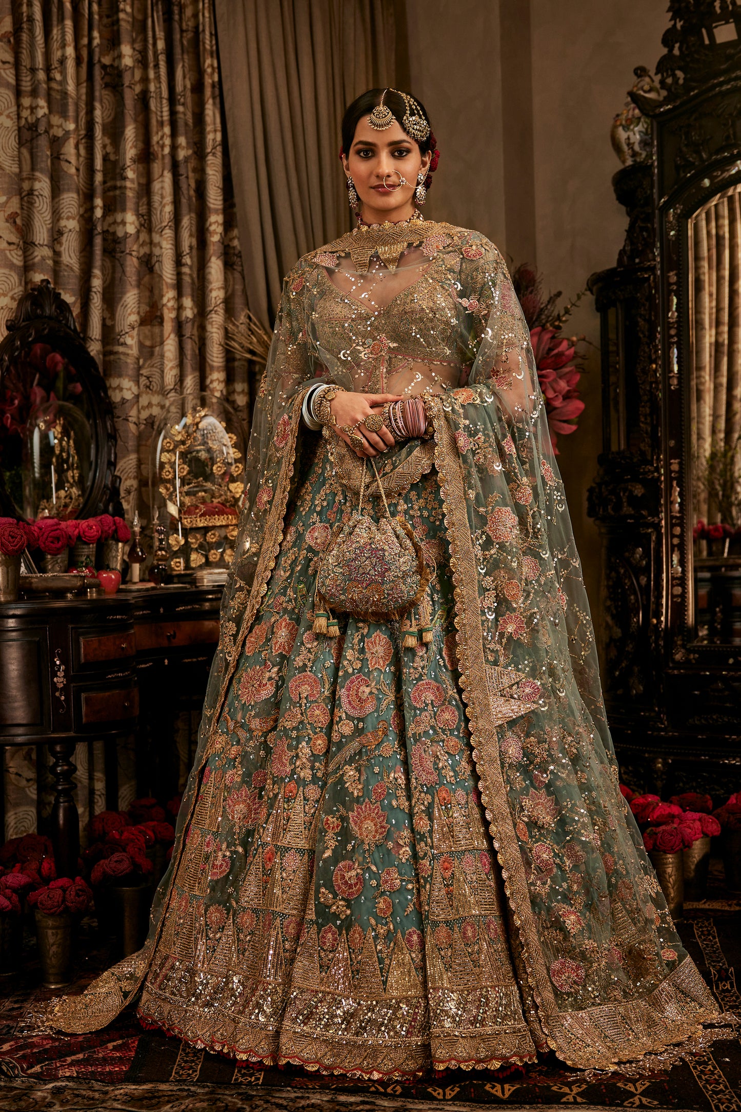 Steel Blue Tulle Lehenga