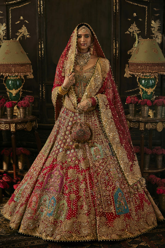 Vivid Red Tulle Lehenga