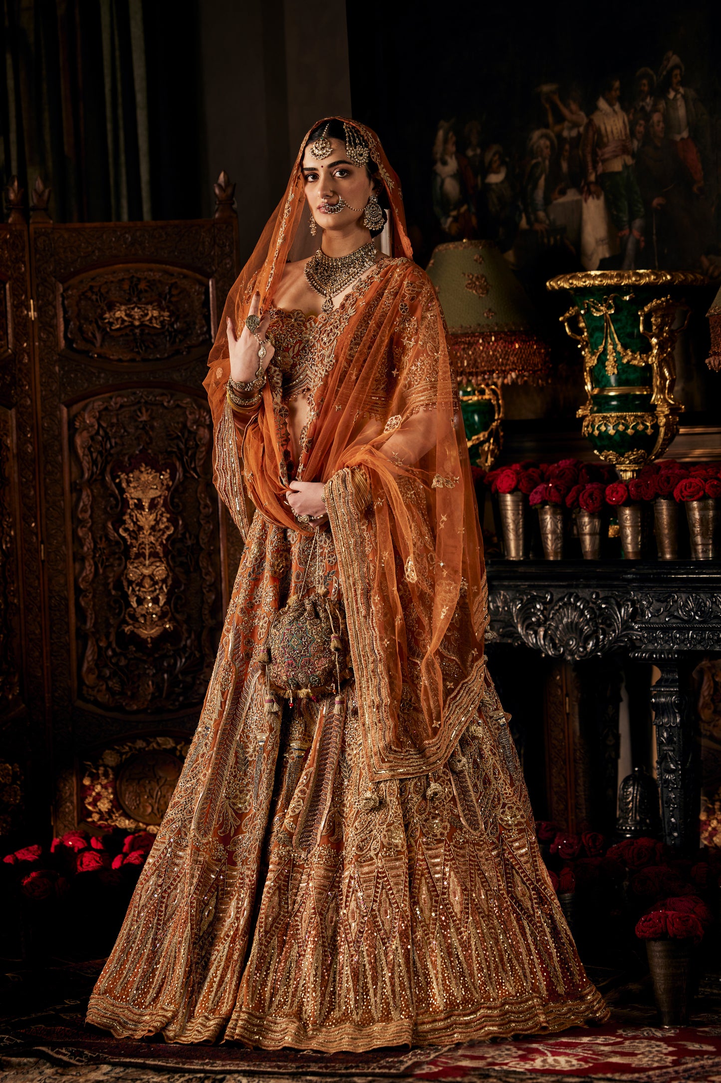 Rust Tulle Lehenga