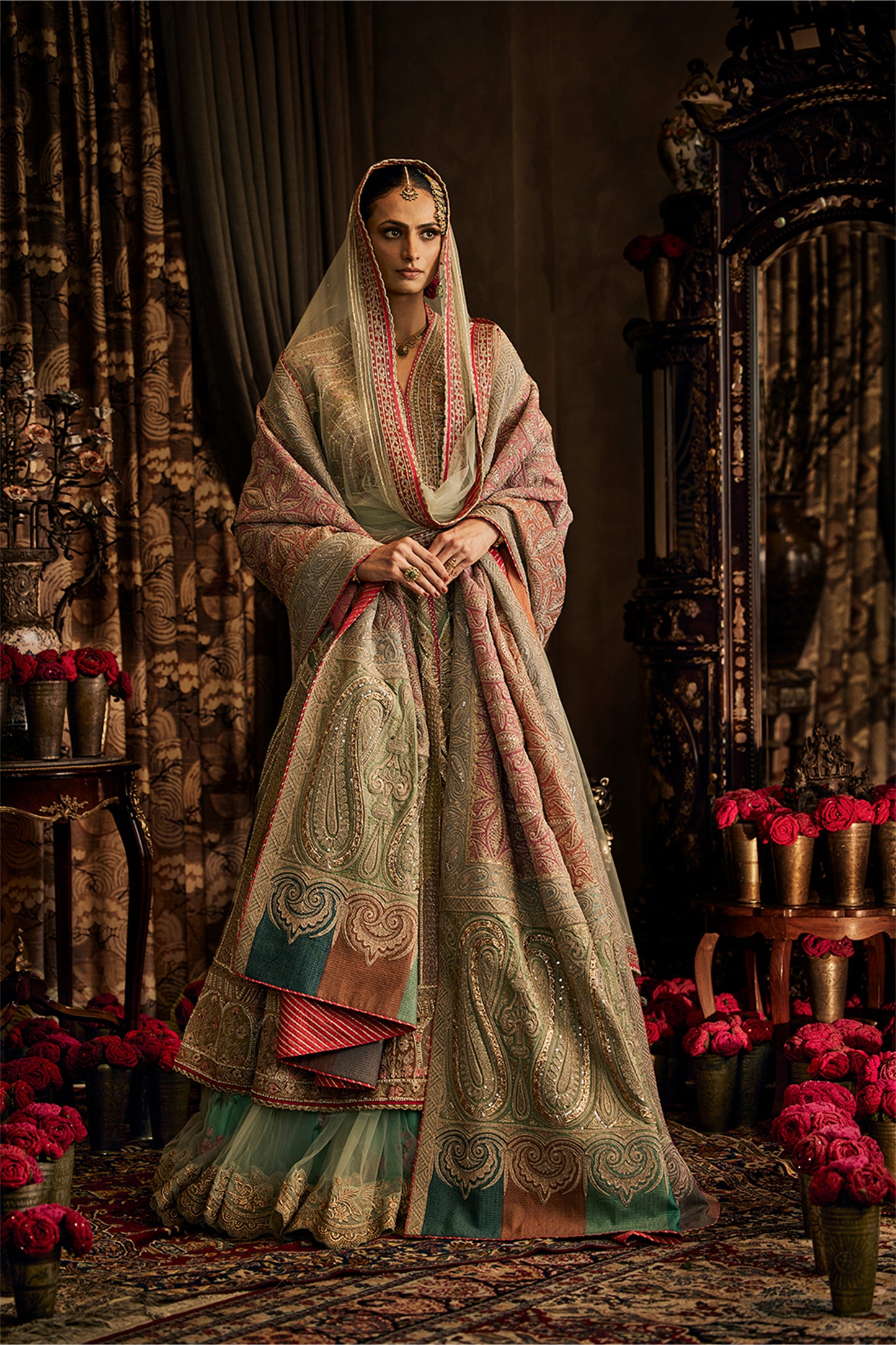 Ice Blue Tulle Kalidar Jacket and Lehenga