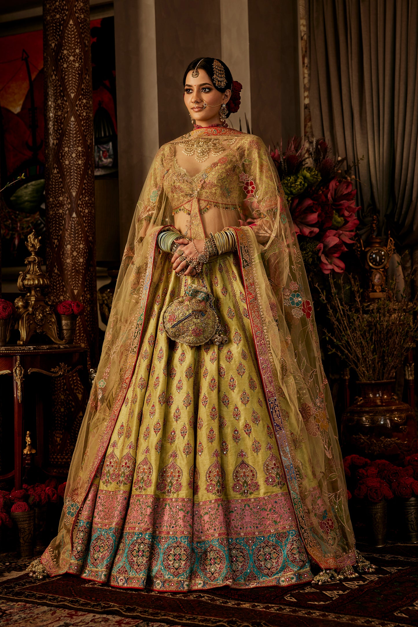 Chartreuse Green Silk Lehenga