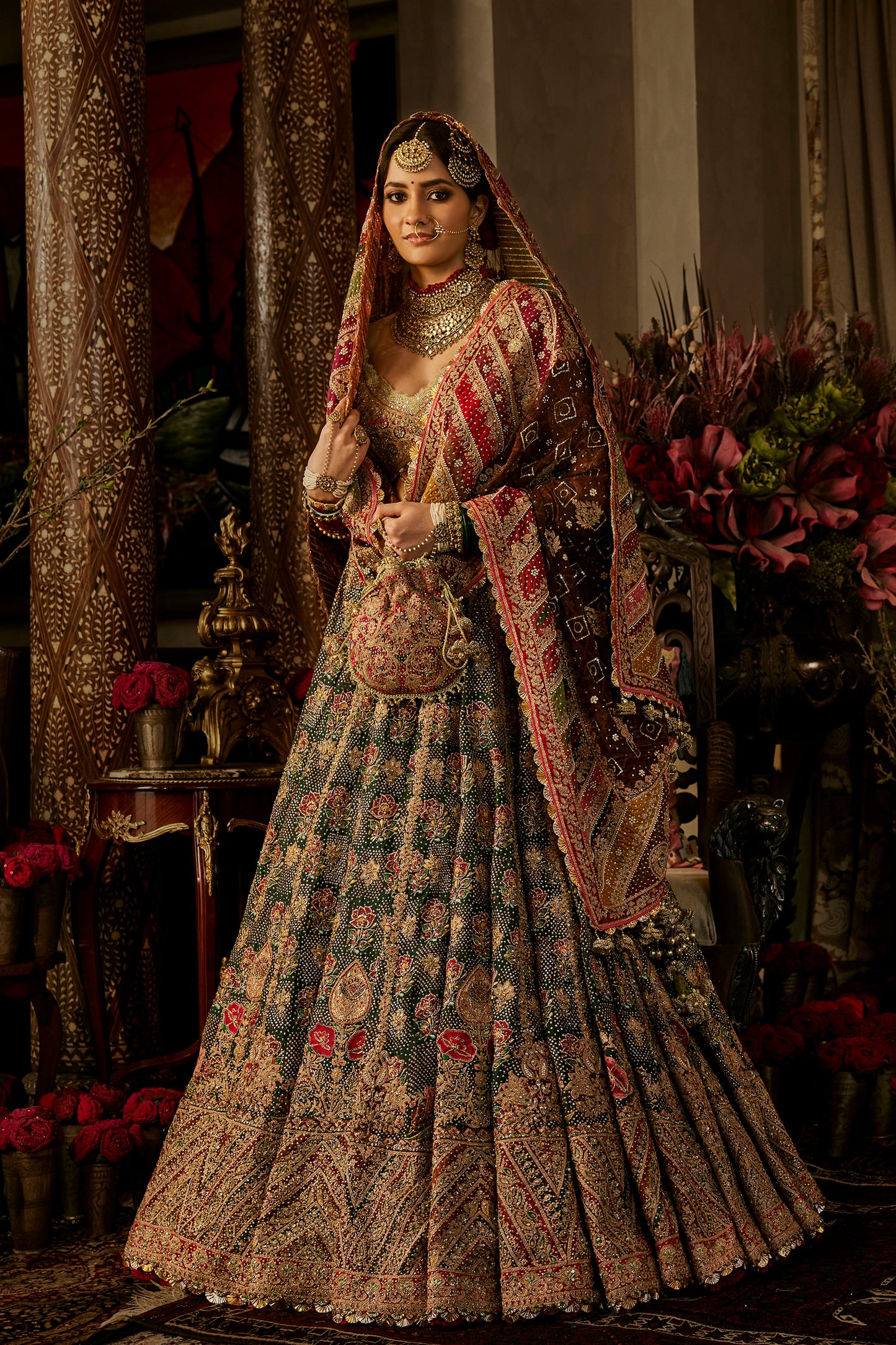 Forest Green Silk Lehenga