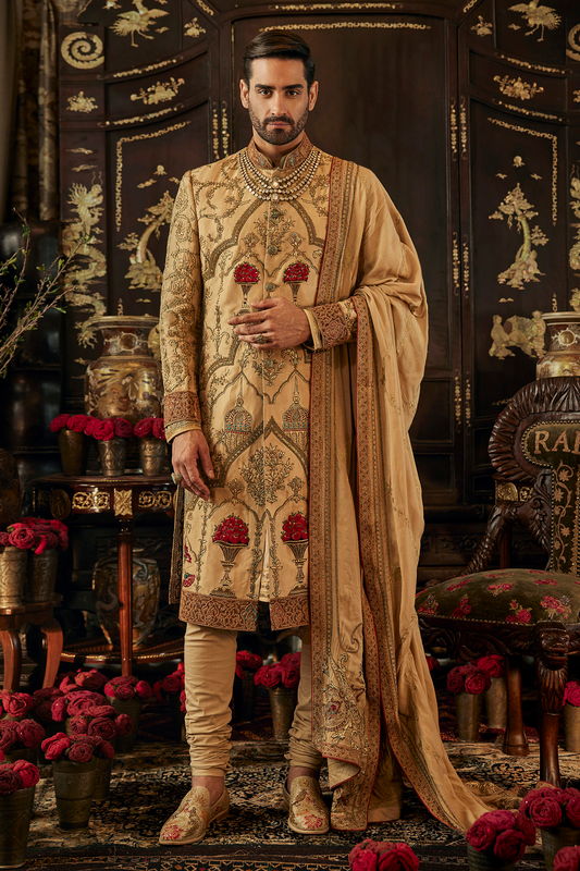 Floral Mughalesque Gold Sherwani