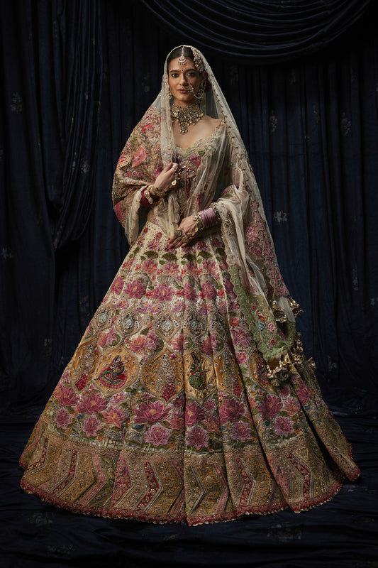 Ivory Lotus Blossom Lehenga