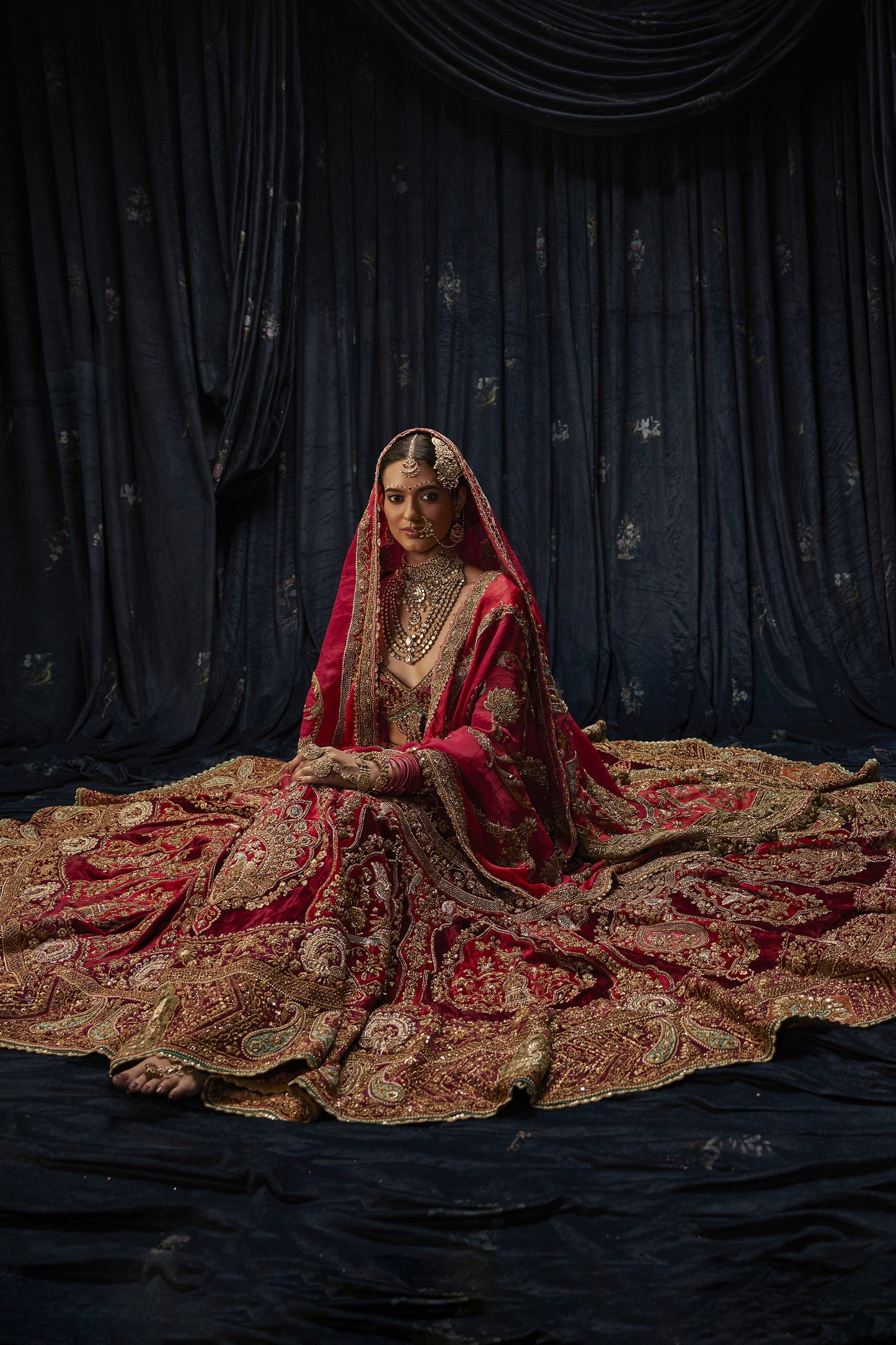 Deep Maroon Velvet Lehenga