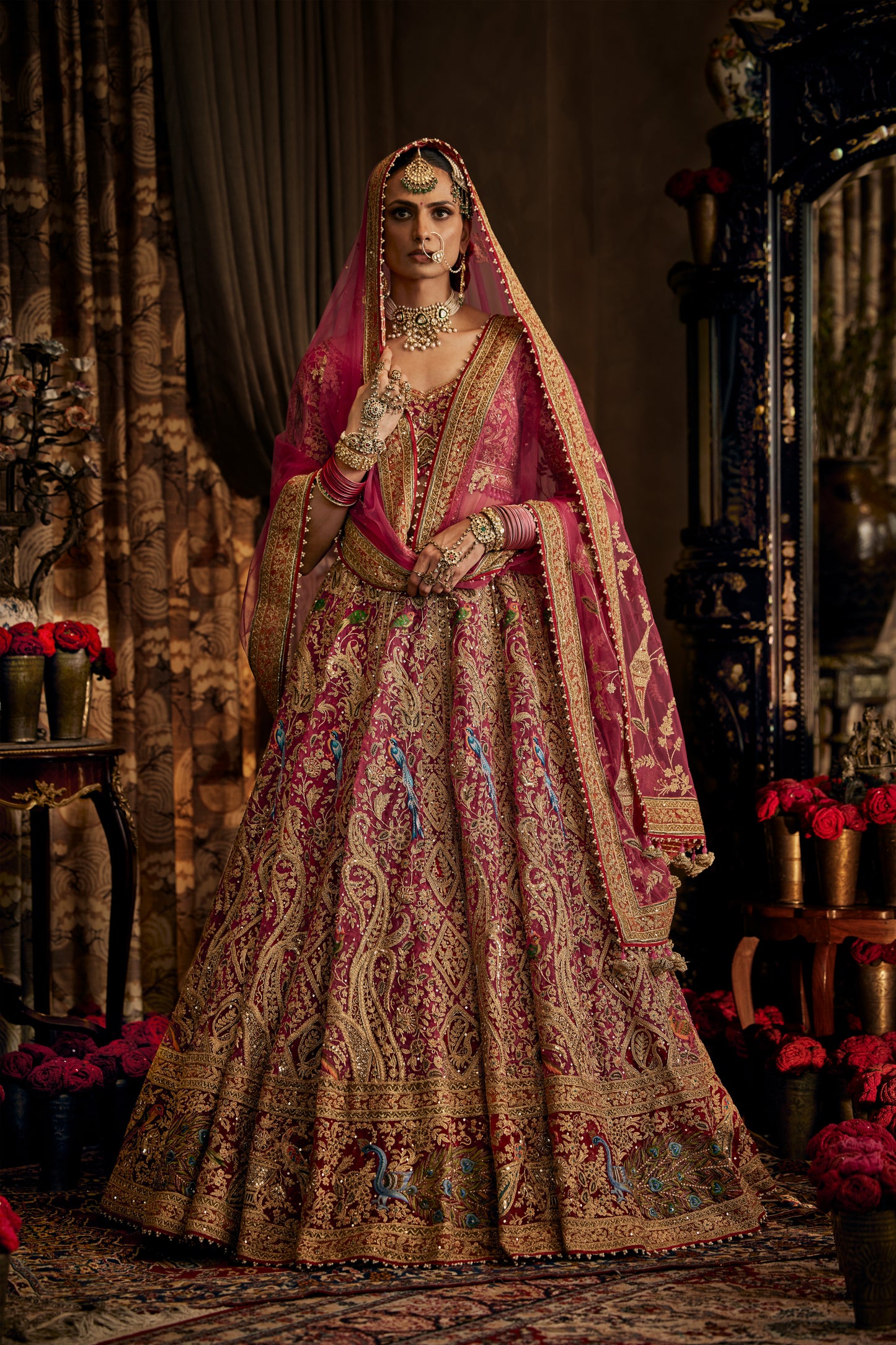 Deep Rani Pink Tulle Lehenga