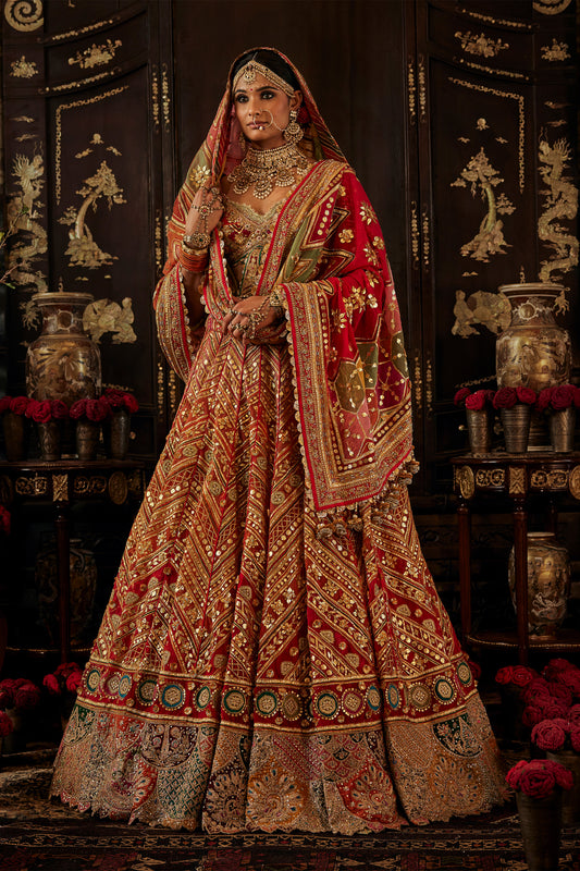 Deep Red Gota Lehenga