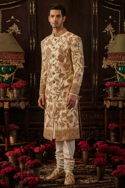 Pale Ivory Silk Sherwani