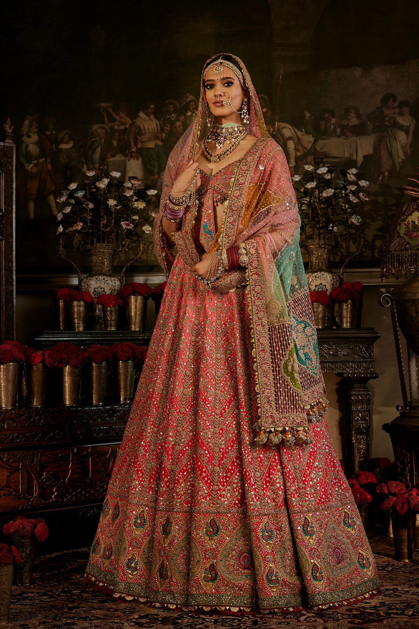 Coral Inlay Lehenga