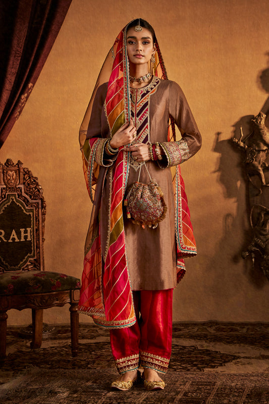 Brown-Red Kurta Set