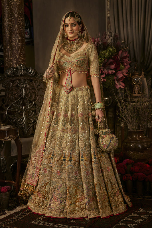 Pale Chartreuse Hued Tulle Lehenga