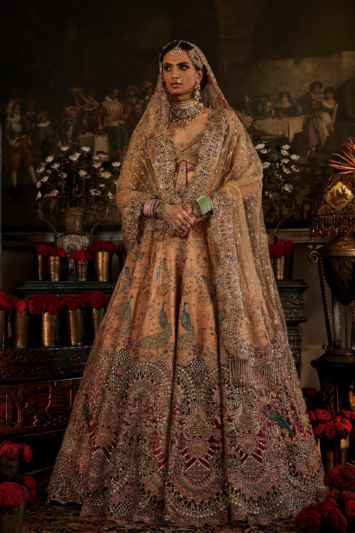 Coral Peach Hued Lehenga