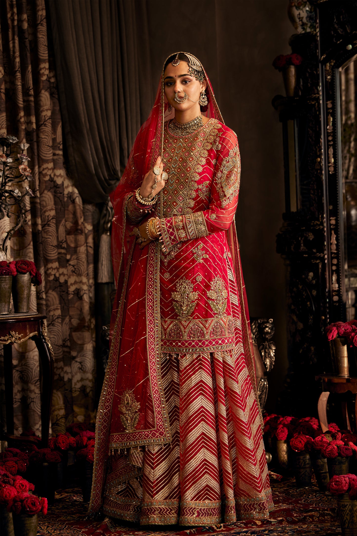 Crimson Red Tulle Sharara