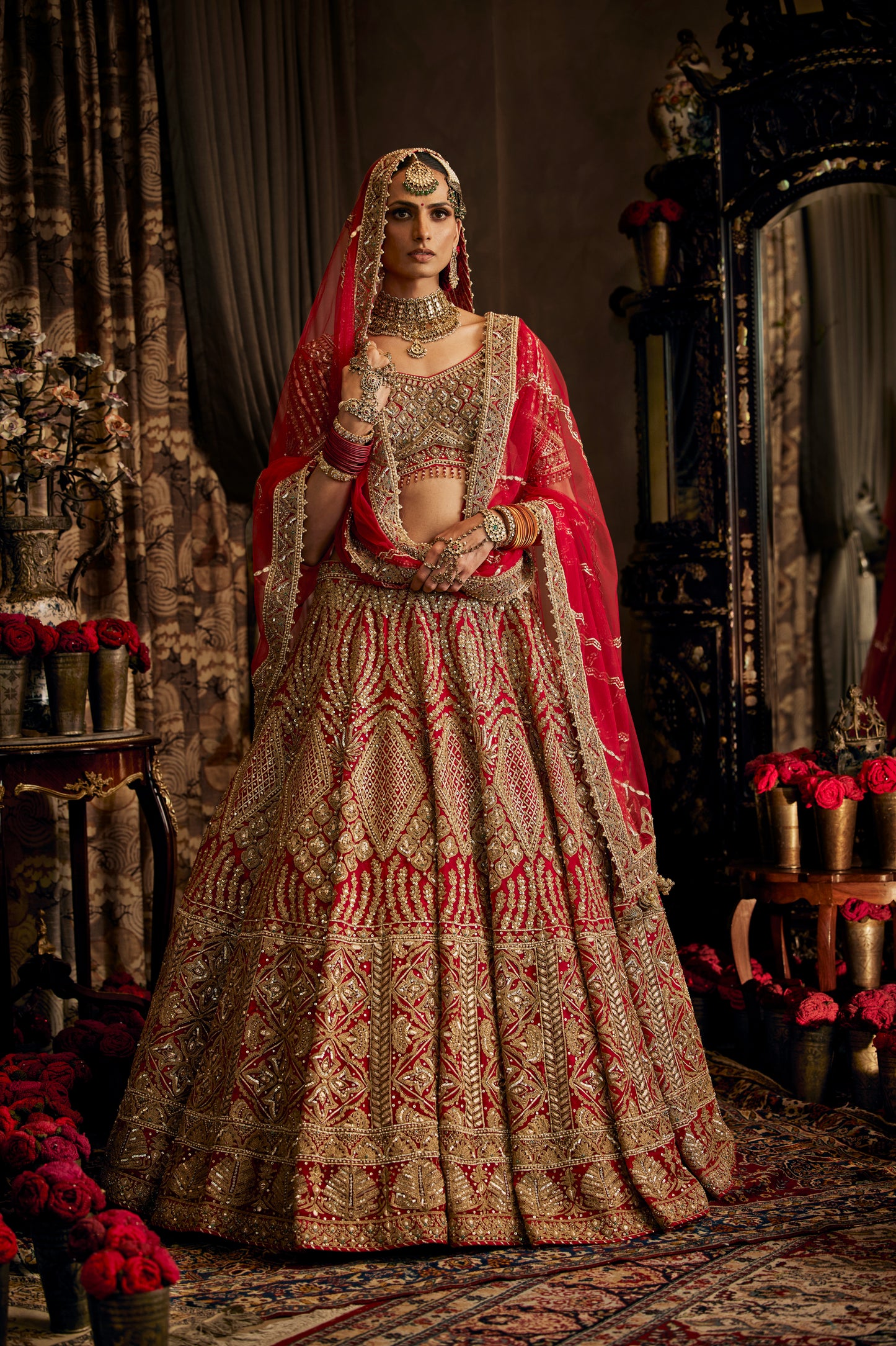 True Red Tulle Lehenga