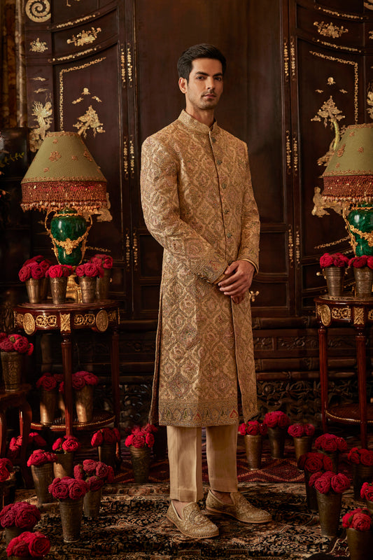 Pale Gold Paisley Sherwani