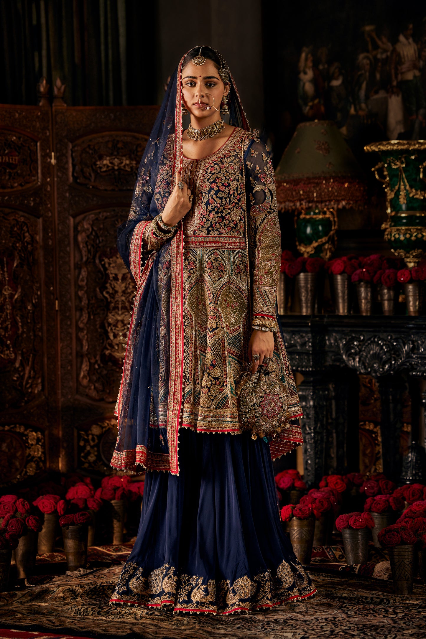 Blue Tulle Kalidar Kurta with Sharara