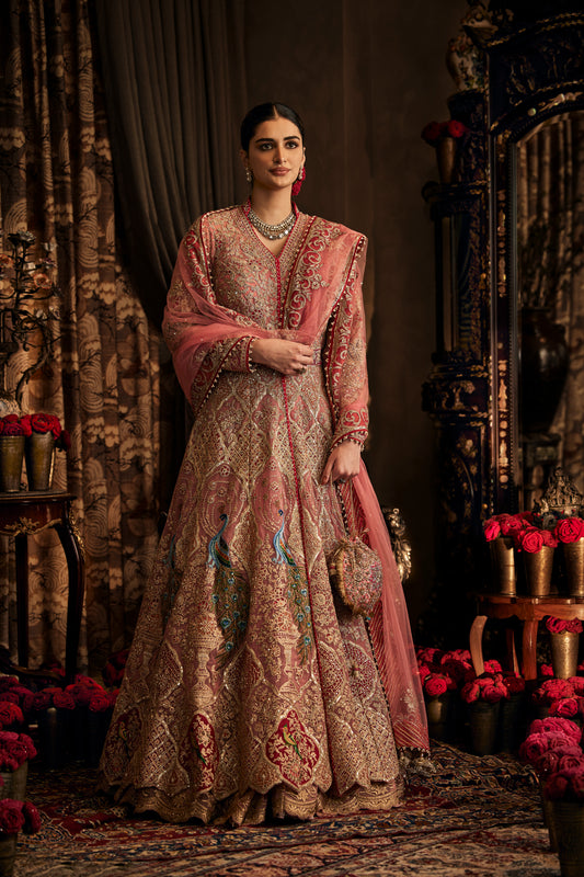 Earthy Pink Tulle Kalidar Jacket Lehenga