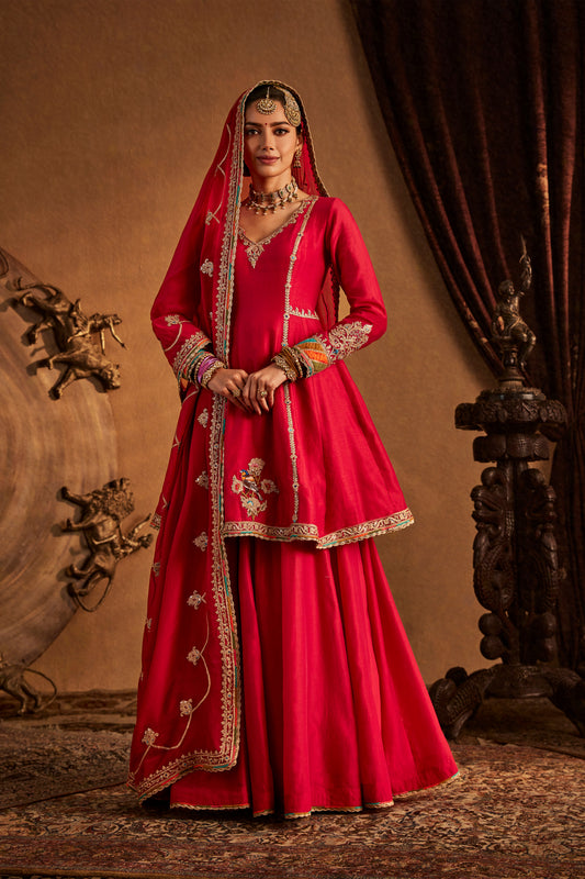 Red Pink Sharara Set