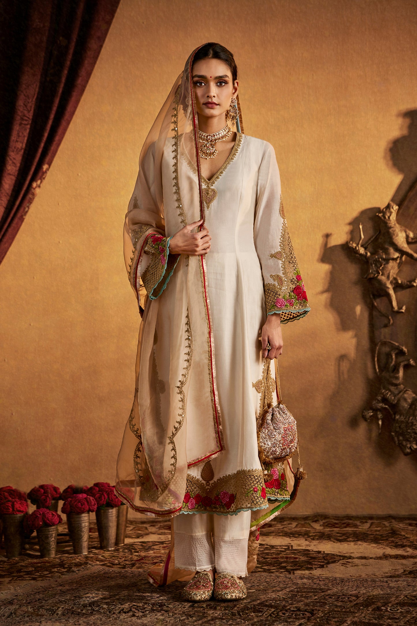 Ivory Mughal Jaali Kurta Set