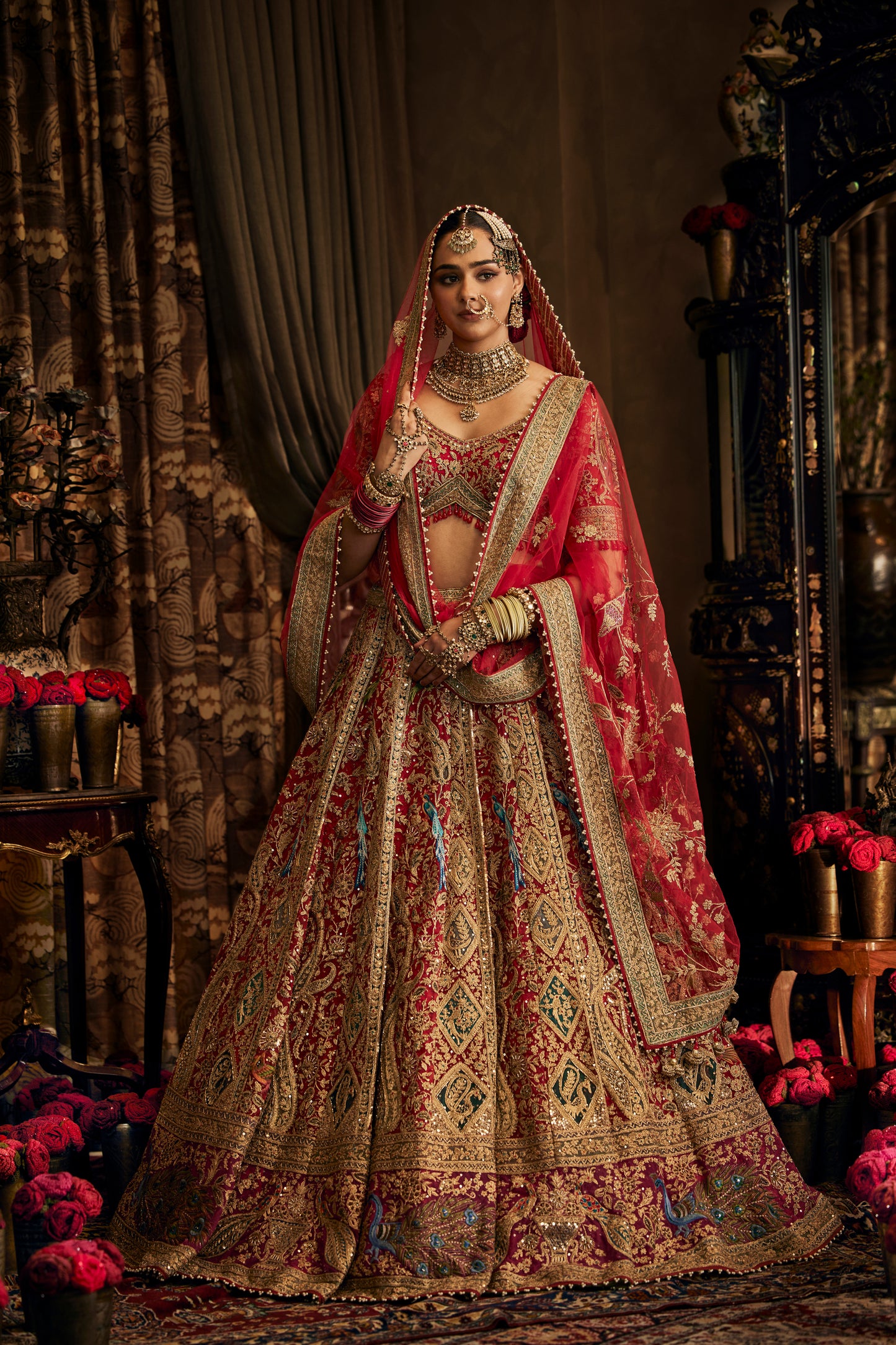 Deep Red Tulle Lehenga