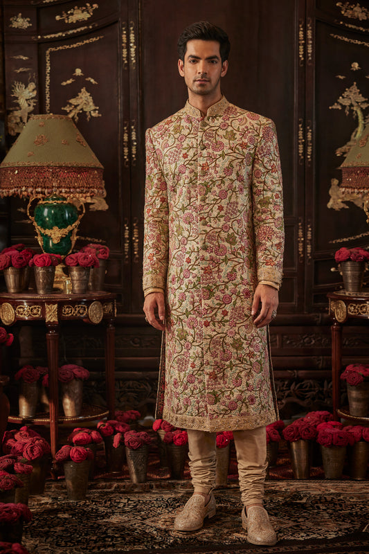 Ivory Sequin Encrusted Sherwani