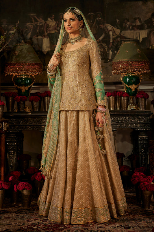 Birch and Pale Turquoise kurtl Lehenga