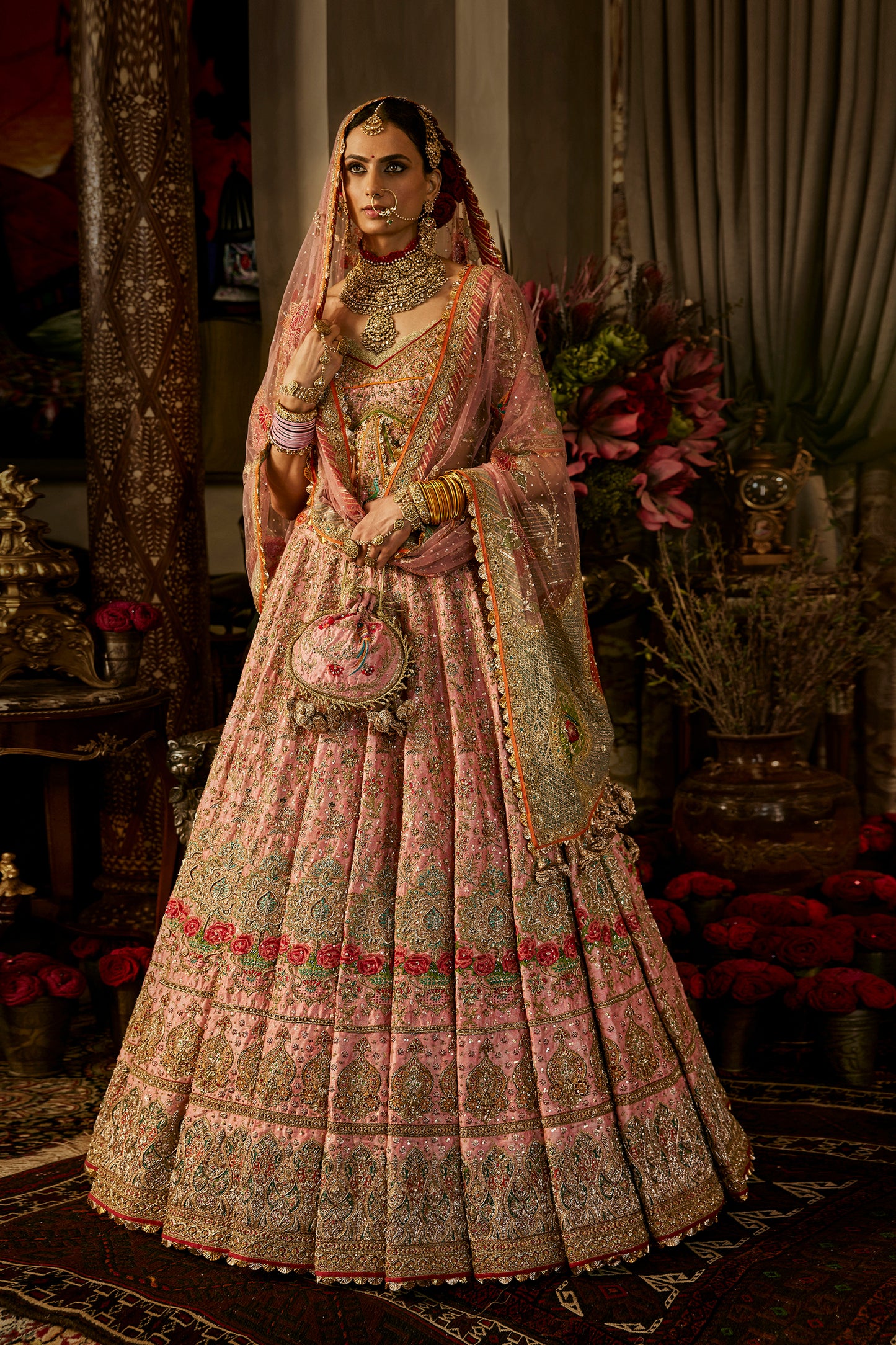 Pink Mugal Motifs Lehenga