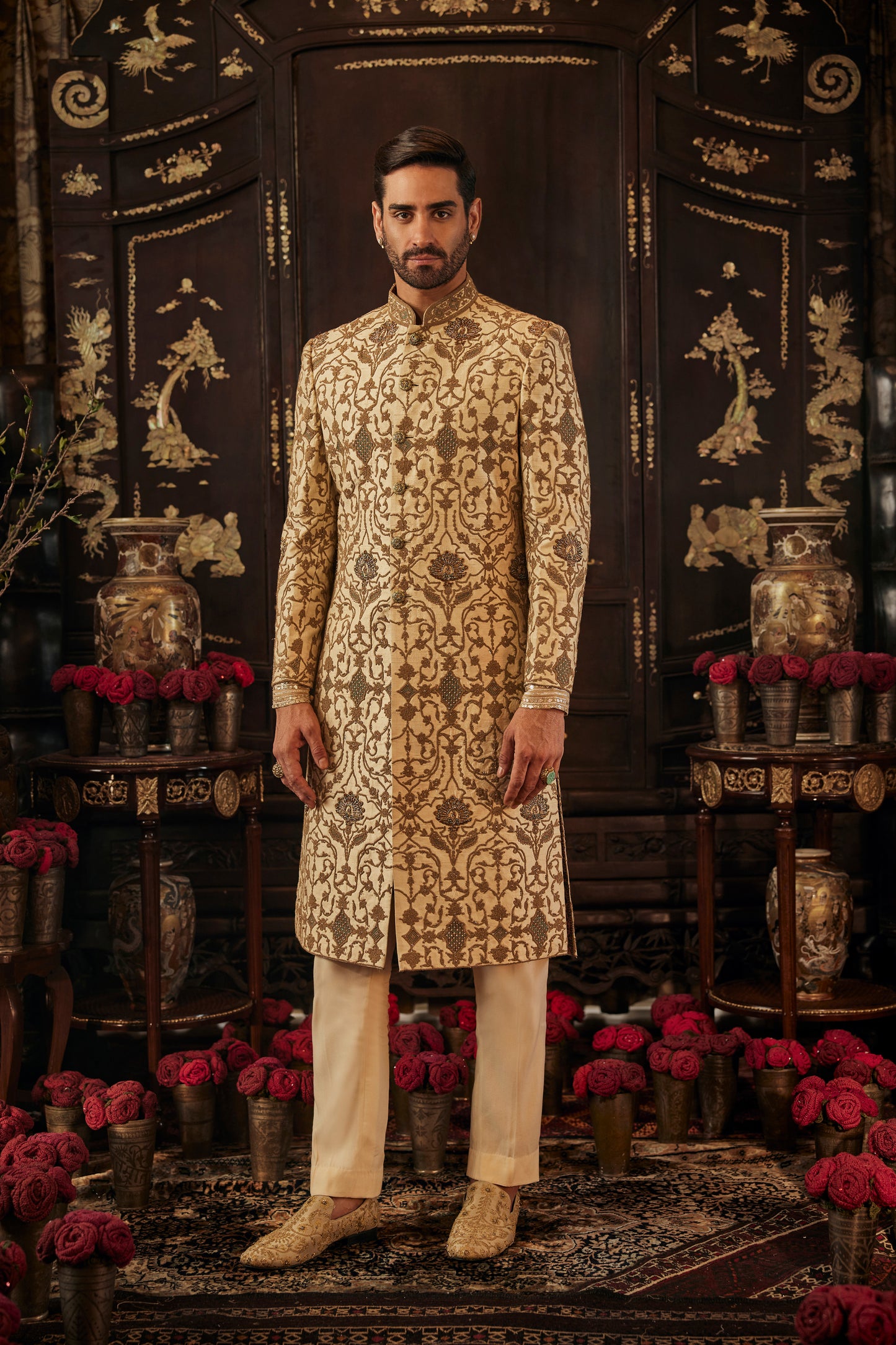 Ivory & Tessellated Gold Sherwani