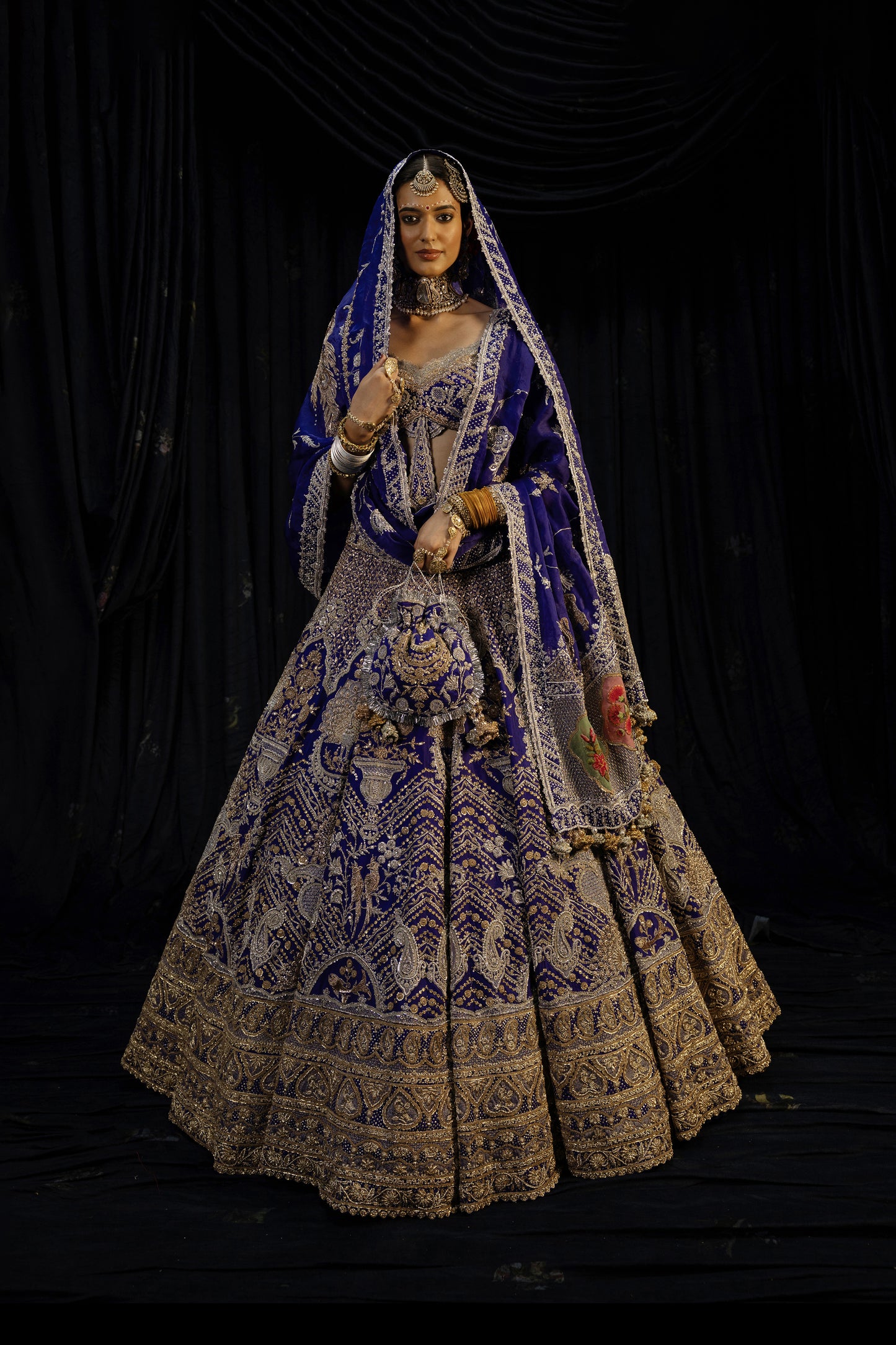 Deep Blue Silk Lehenga