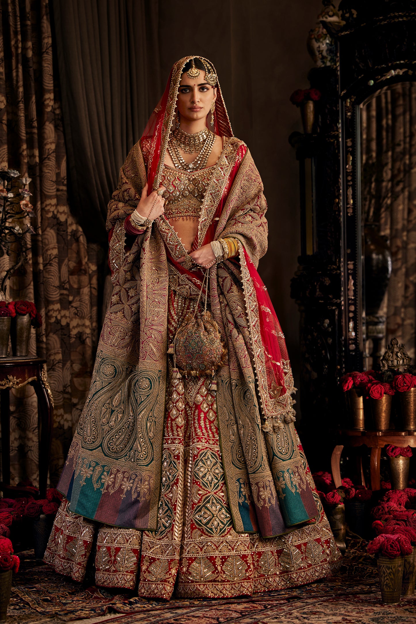 Scarlet Red Tulle Lehenga