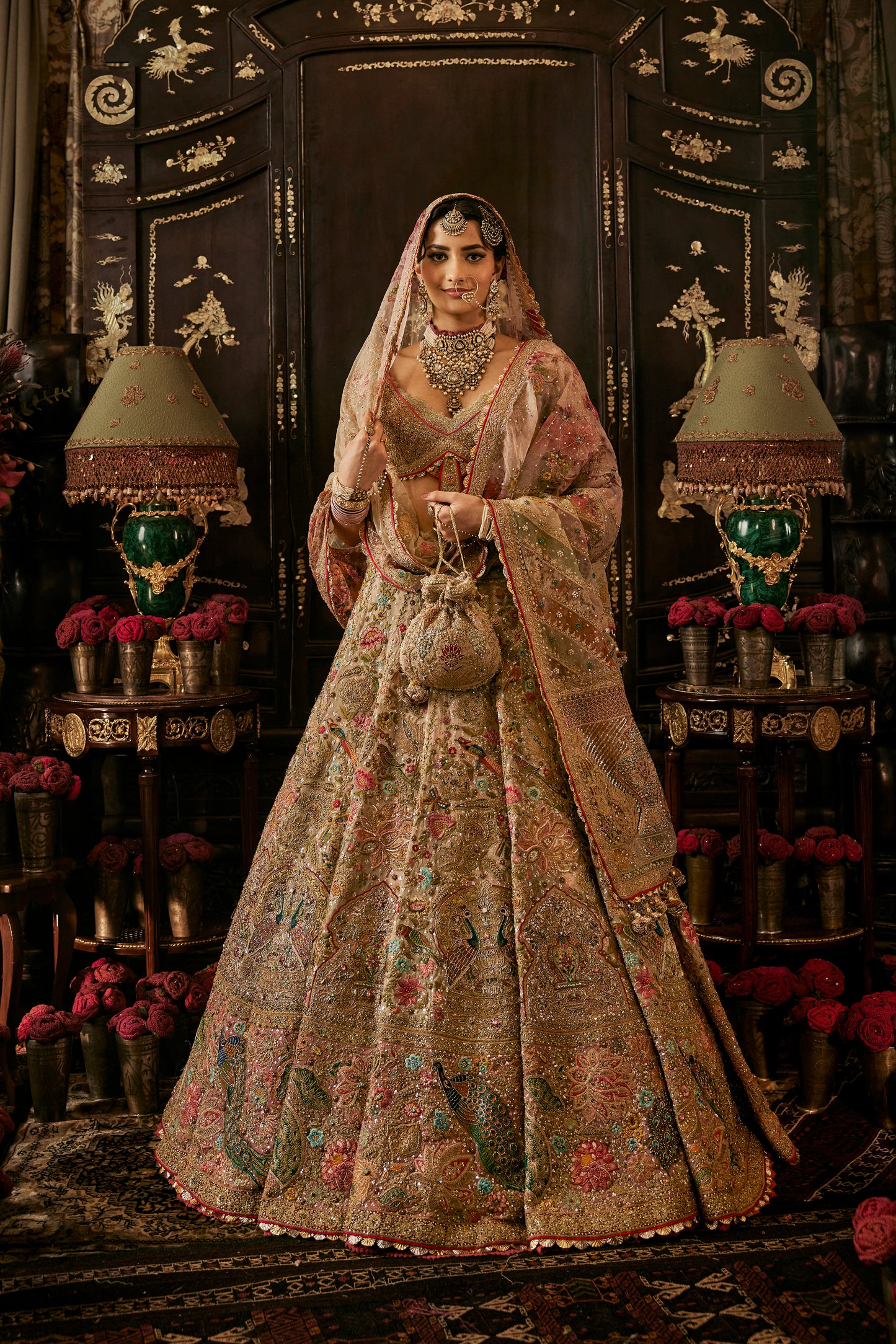 Pichhwai Ivory Tulle Lehenga