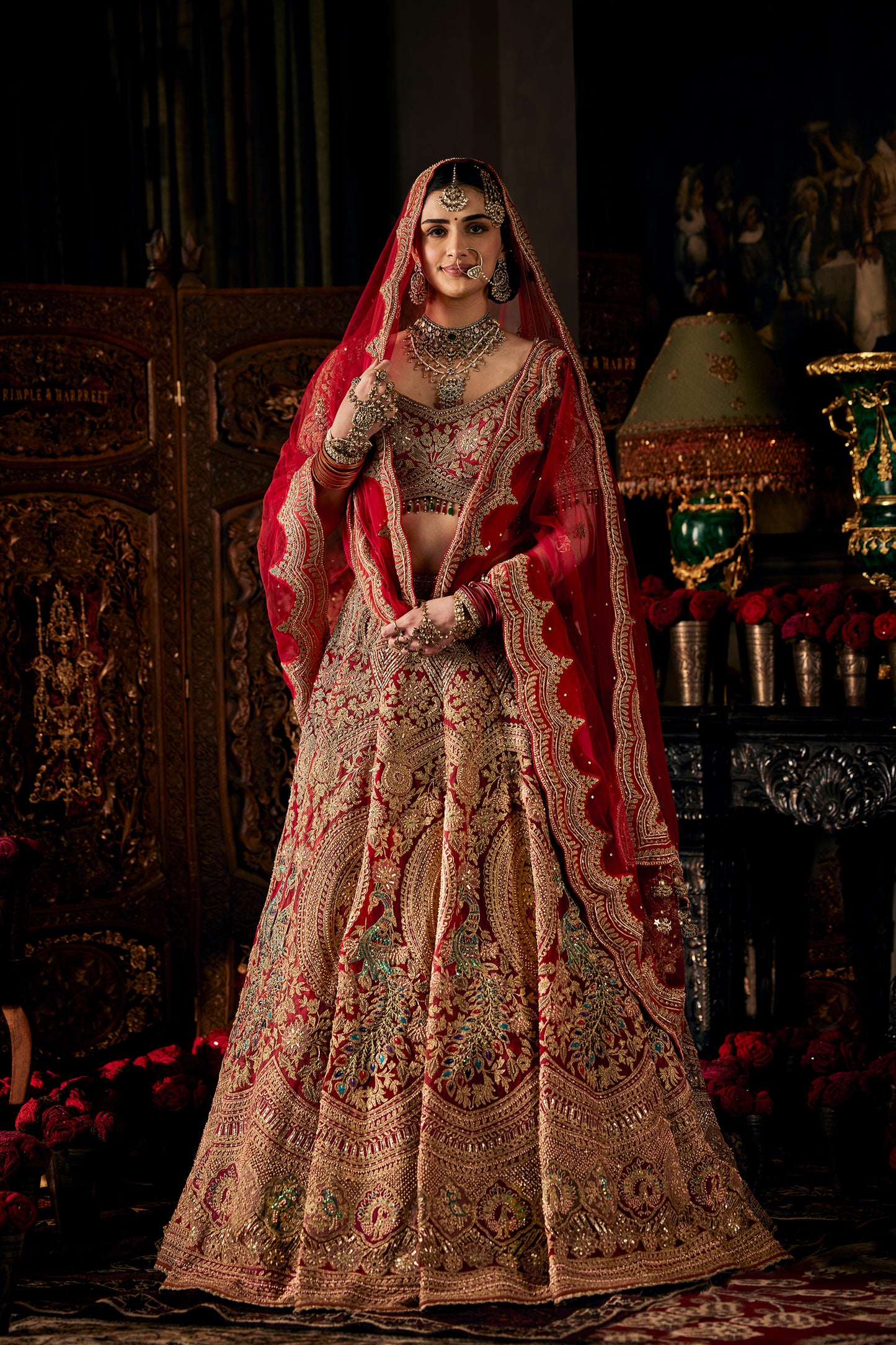 Rose Red Tulle Lehenga