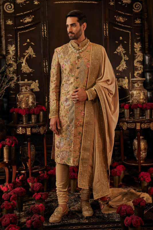 Chintz Beige Gold Sherwani