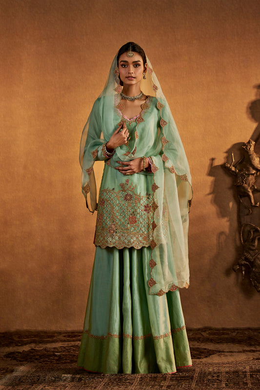 Cyan Blue Sharara Set