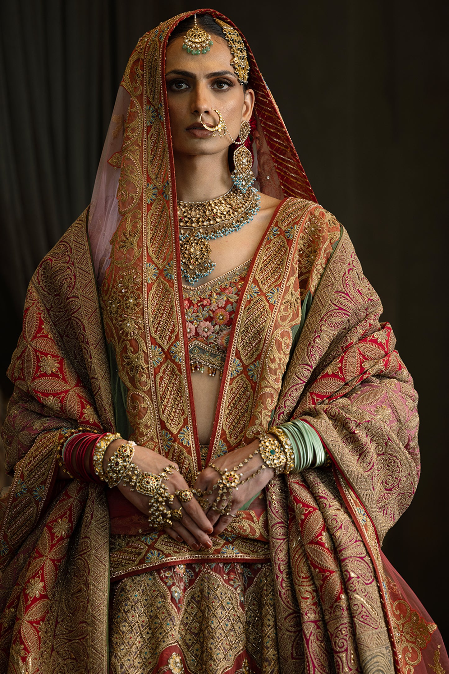 Red Tulle Peacock Lehenga